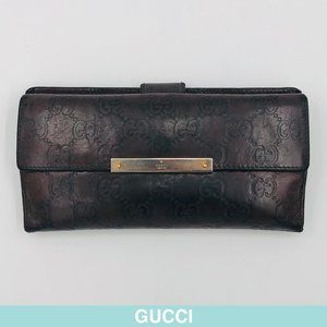 Auth Gucci Guccissima brown leather long wallet